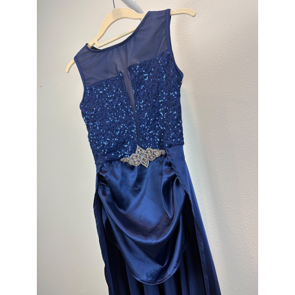 Weissman Navy Blue Sequin Lyrical Dance Costume Dress Kids Size SA Rhinestone - Picture 3 of 8